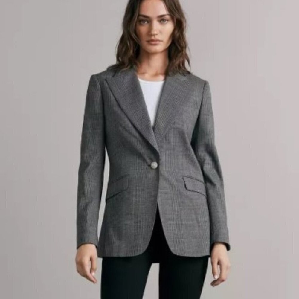 Banana Republic Grey Wool Tailored Single Button Long Blazer Sz 2